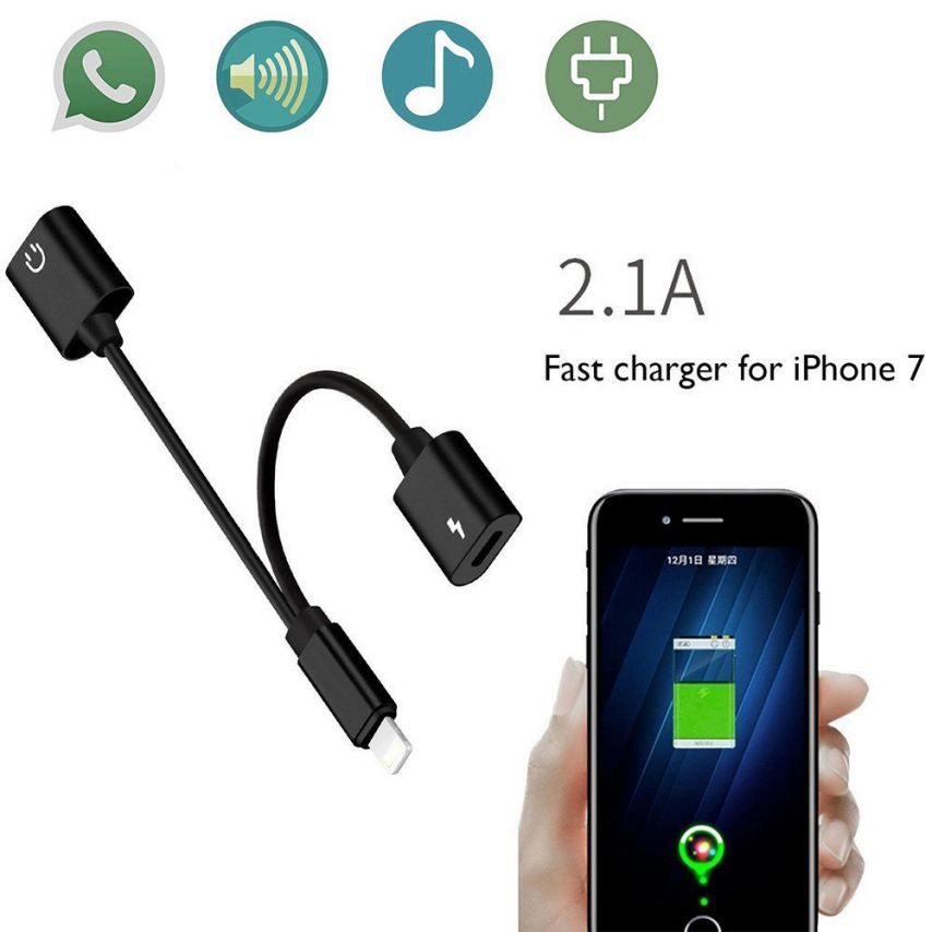 black 2 in 1 double jacks headphone audio adapter for iphone