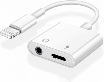 Headphone 2 In 1 Lightening To 3.5mm Audio And Charger White Sq