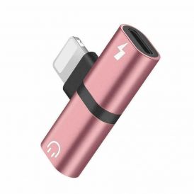 Pink 2 In 1 Earphone And Charger Splitter Adapter